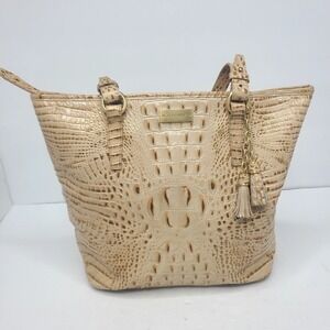 Brahmin Medium Asher Melbourne Tote Beige Gold Croc Embossed Leather Purse